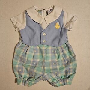 Vintage Best Buddy One Piece Vest Bubble Romper Size 3/6 Months 90's Y2K USA
